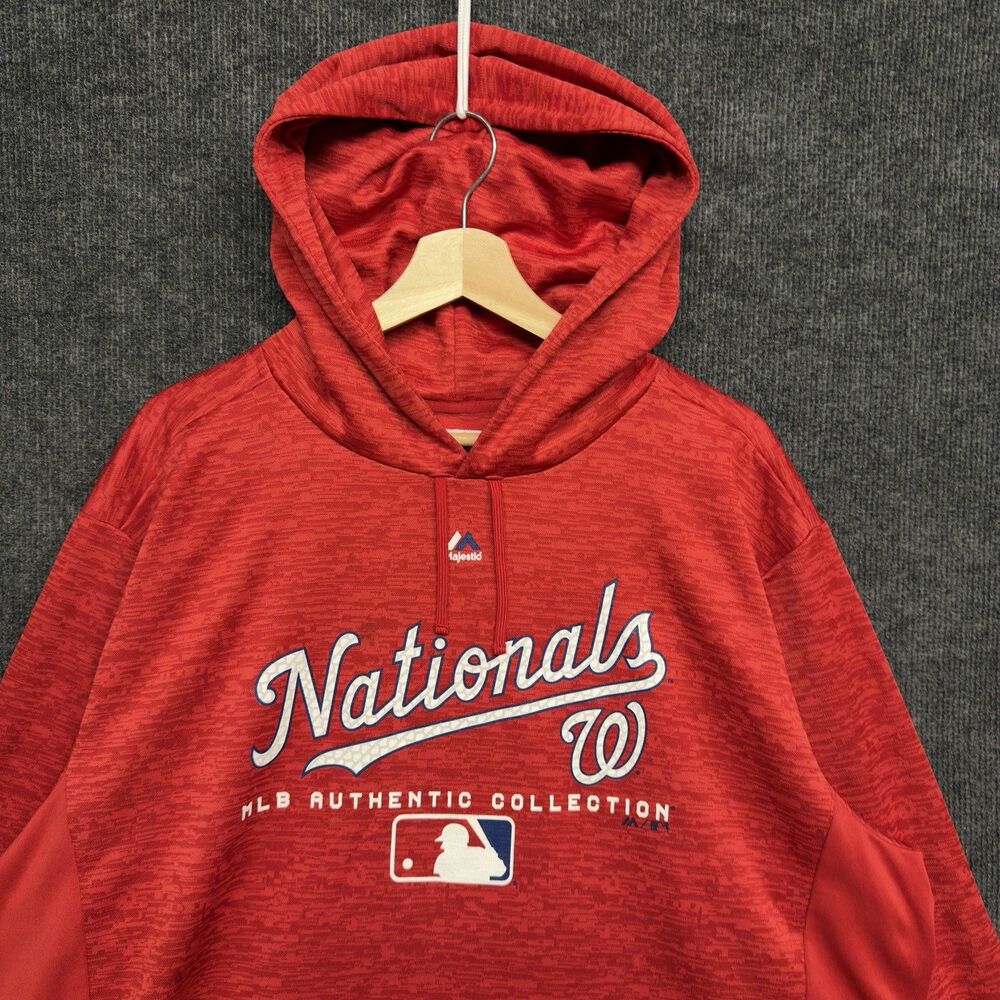 Majestic Washington Nationals MLB Hoodie Mens XL Red Streak Performance Baseball - Picture 2 of 12